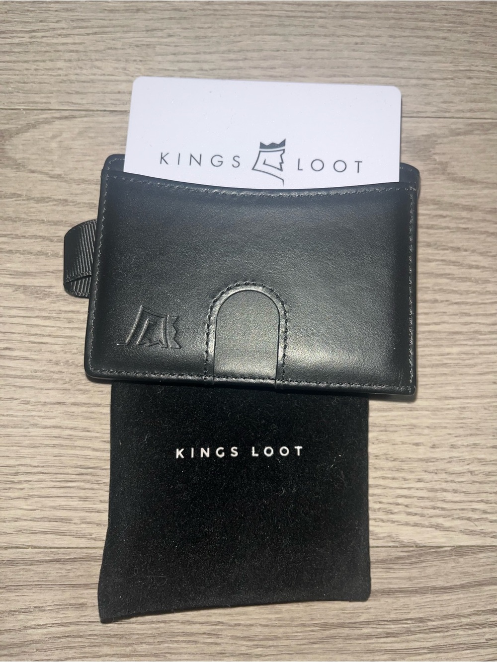 Kings Loot Money Clip Slim Minimalist Leather Wallet Black Initials E.F. inside
